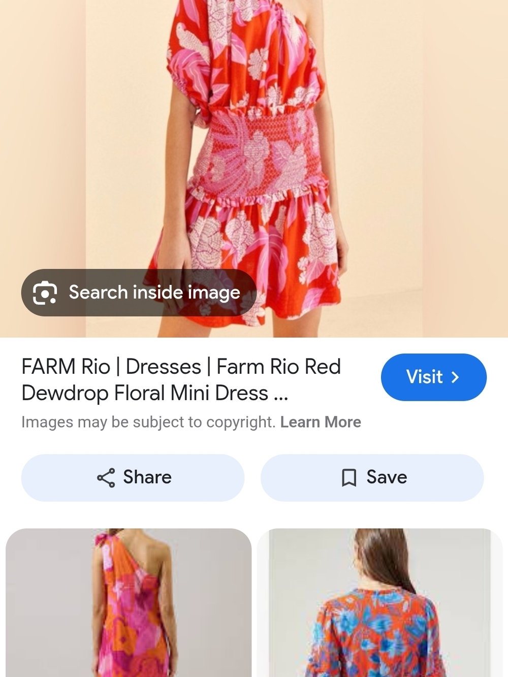 FARM Rio Red and Pink One-Shoulder Floral Mini Dress